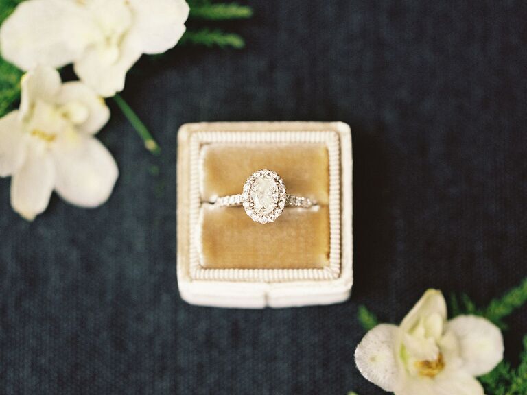 oval engagement ring in velvet ring box