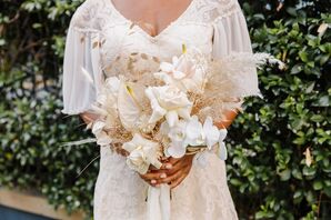 Modern White Bouquet with Roses, Branches and Anthurium