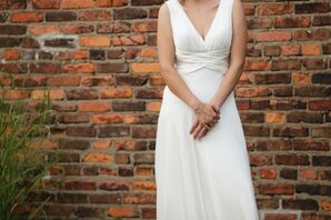 V-Neck, Sleeveless, Sheath Theia Wedding Dress and Bracelet Ring Chain