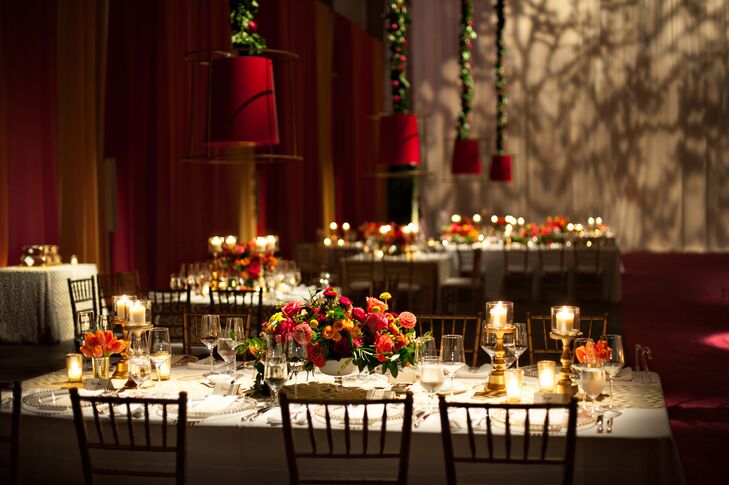 Colorful Orange and Pink Reception Centerpieces
