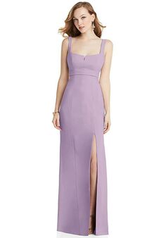 Dessy Group Wide Strap Notch Empire Waist Dress with Front Slit - 6838 Square Bridesmaid Dress