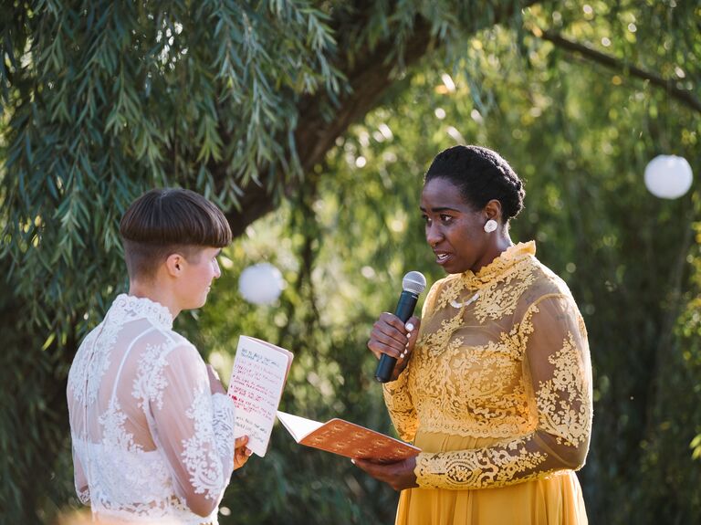 Couple exchanging vows at the altar