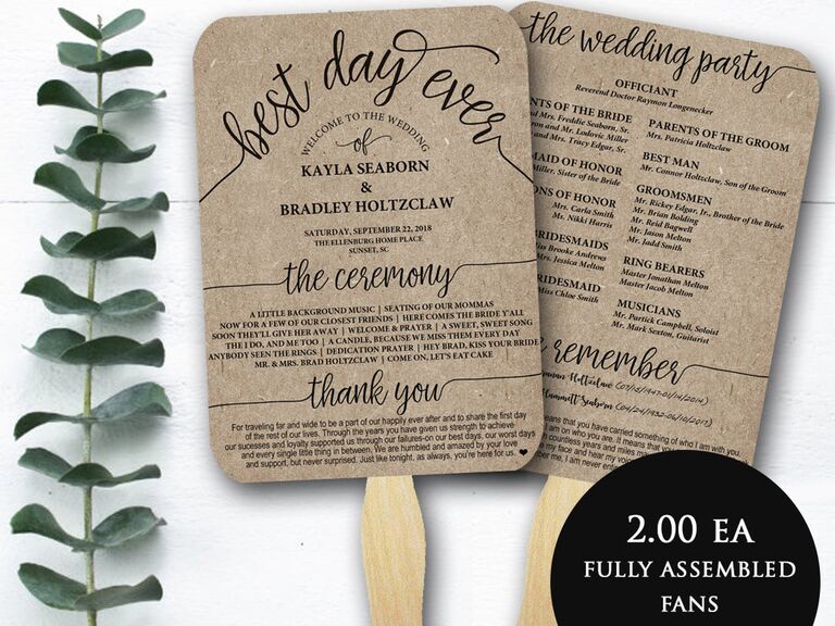 Stationery Invitation rustic wedding program fan