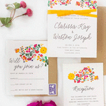 Colorful Cinco de Mayo inspired wedding invitation suite.