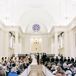 Arkansas Church Ceremony With Floral Altar, Guests in Pews