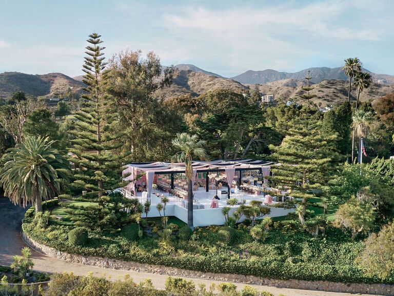 open-air tent structure at wedding reception 