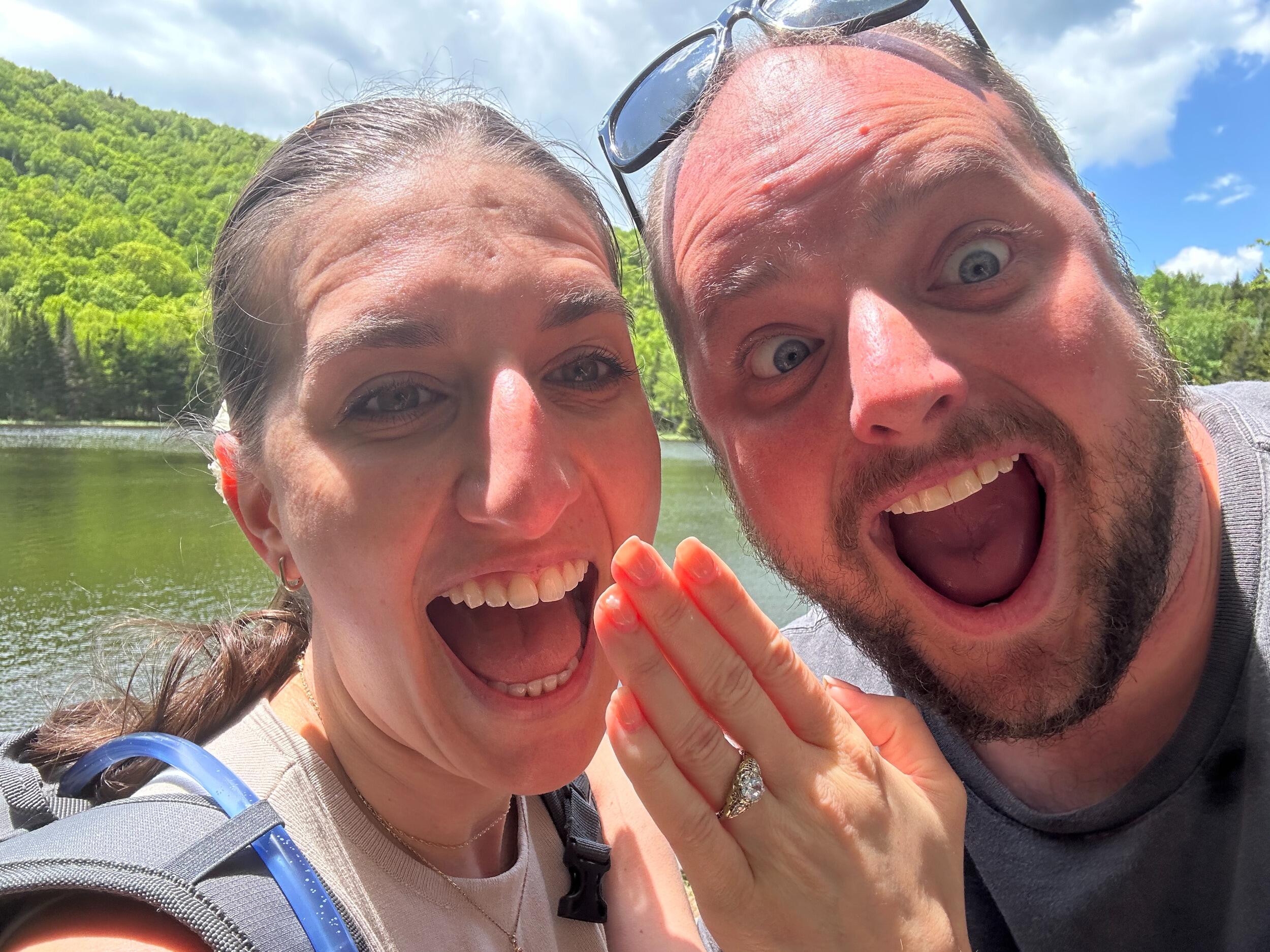Amy and Harry went for a little hike to a lake in Vermont and Harry popped the question!  Thank goodness she said YES!!