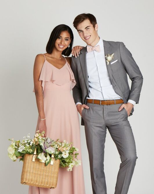 Suit Shop Men's Textured Gray Suit Tuxedo - 3