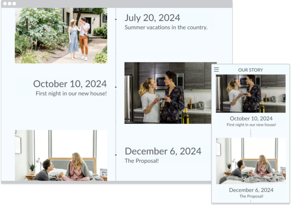 Story timeline with photos on desktop and mobile devices