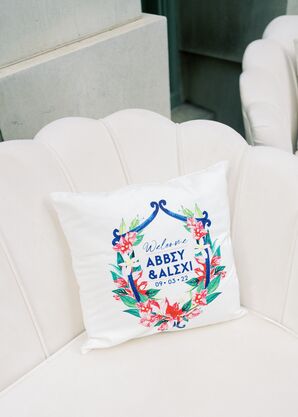 Custom-Made Greek-Inspired Pillow at Wedding Reception