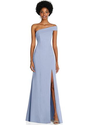 Dessy Group Asymmetrical Off-the-Shoulder Cuff Trumpet Gown With Front Slit - 6858 One Shoulder Bridesmaid Dress