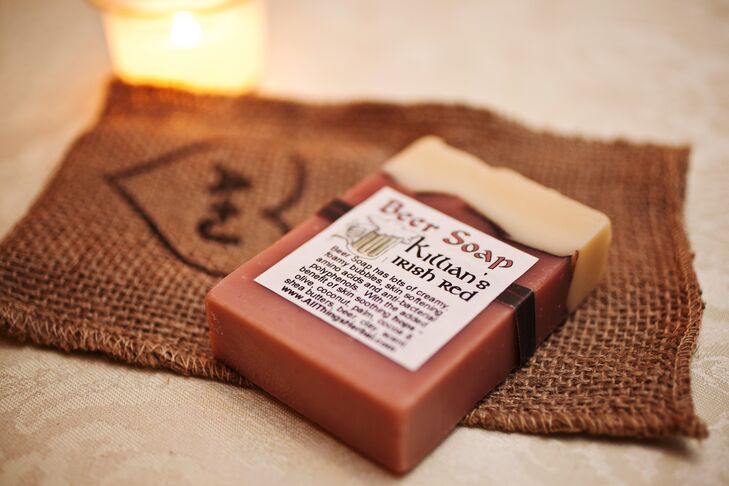 Guests took home beer-infused bars of soap at the end of night as wedding favors.