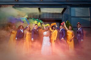 Brides and Wedding Party Holding Colorful Smoke Bombs to Create Rainbow, LGBTQ+ Wedding