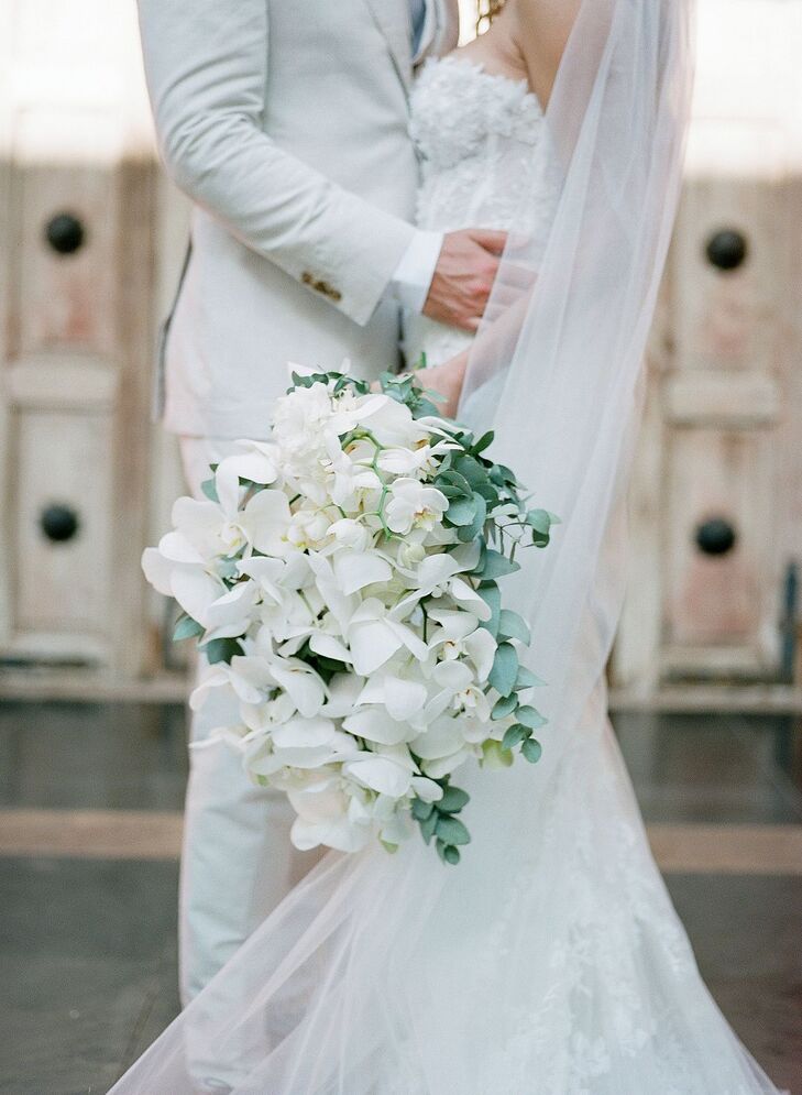 Cascading Bouquet of White Orchids