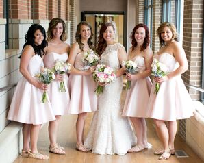 Blush Satin Knee-Length Bridesmaid Dresses