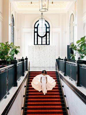 Bride Walking Down Stairs at Pendry Hotel in Baltimore