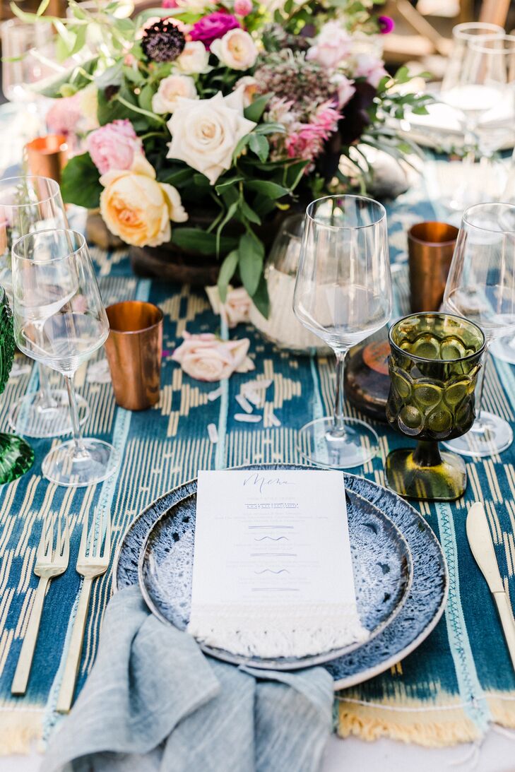 Blue Patterned Table Runner and Place Settings