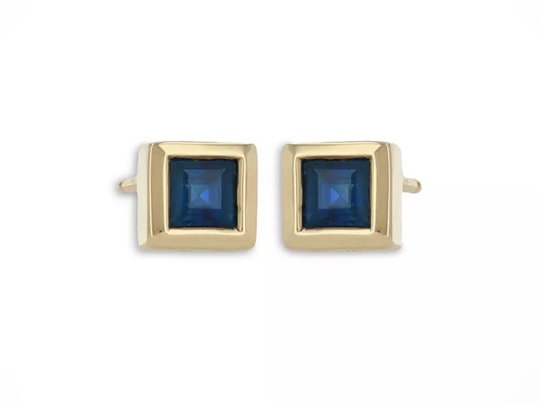 Sapphire square stud earrings set in gold