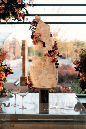 Modern Wedding Cake With Roses and Floating Tier