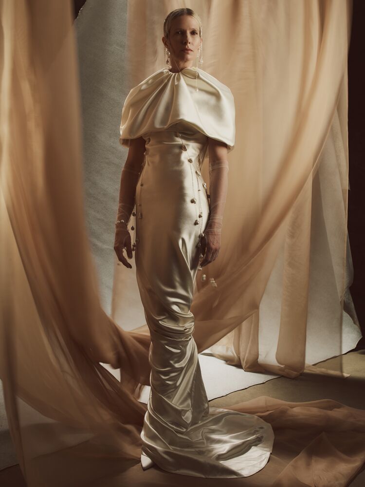 Danielle Frankel draped tulip cape