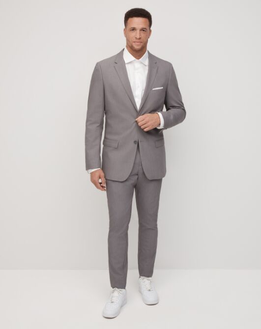 Suit Shop Men's Textured Gray Suit Tuxedo - 4
