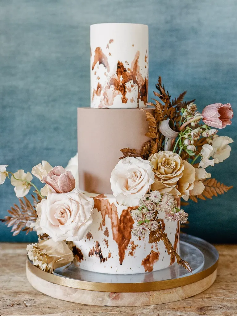 Cowhide Three-Tier Wedding Cake for Rustic California Wedding