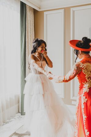 Brides Sharing First Look During Elopement in Las Vegas, Nevada