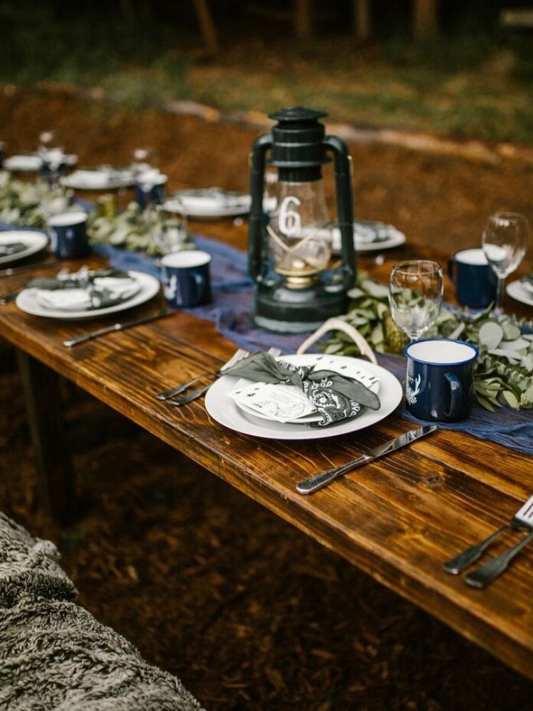 lantern centerpiece with eucalyptus