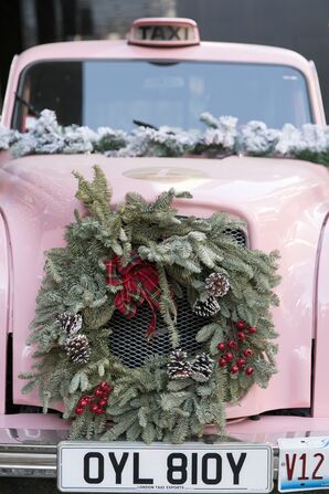 Christmas Wreath on Getaway Car for Chicago Wedding