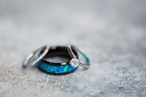 Blue Opal, Black Tungsten Groom's Wedding Ring
