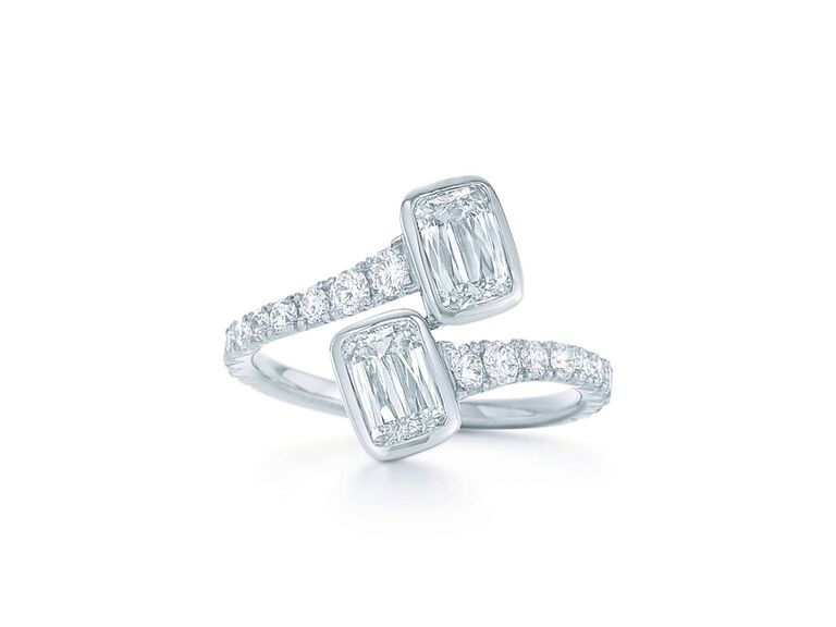 Ashoka cut diamonds two stone ring in platinum setting