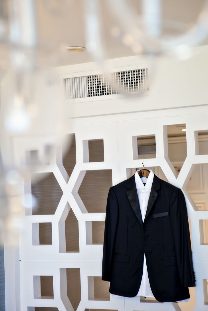 The groom went all-out with a custom made tux from Alton Lane. It's had a bold navy houndstooth pattern that really popped in photographs.