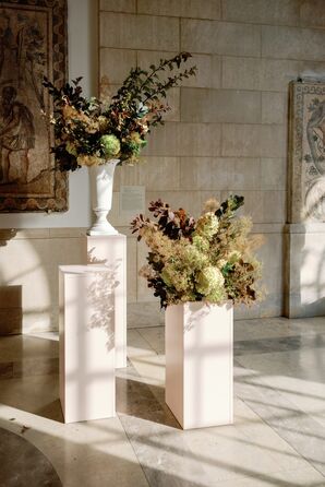 Tall Floral Arrangements in Ceremony Space in Baltimore Museum of Art