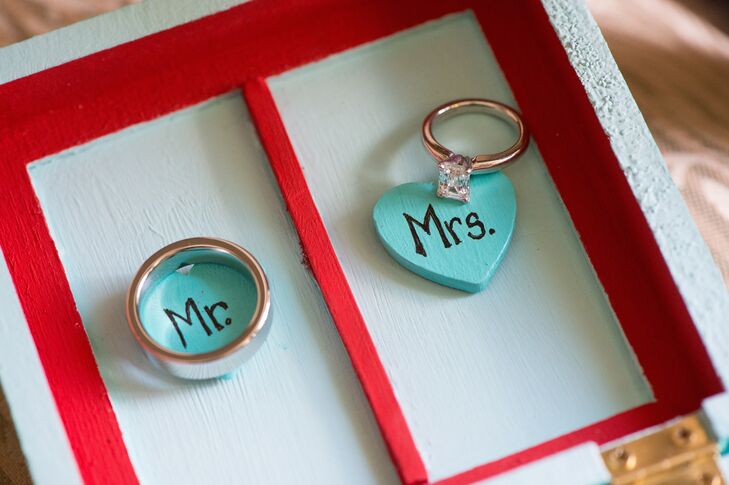 Custom Red and Aqua Wedding Ring Box