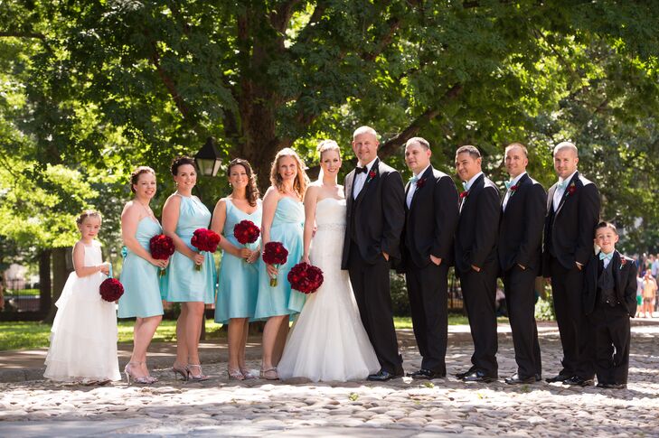 The bridesmaids wore Alfred Sung. The couple’s bridal party was from all over the country, so they wanted to choose labels that would be easy for everyone to access and try on regardless of location.