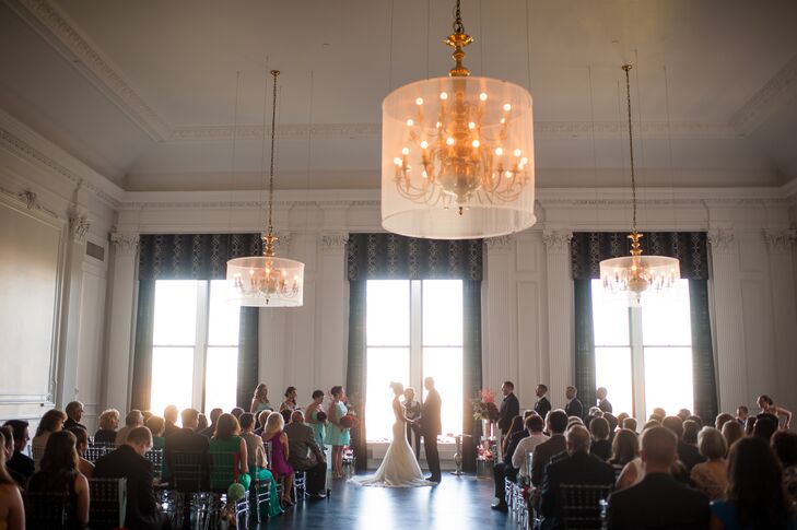 The couple chose to be married in The Downtown Club for its central Philadelphia location and its sweeping views of the city.