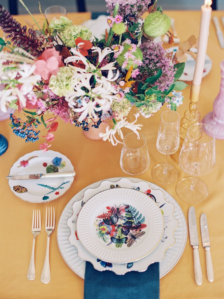Wedding Place Setting With Butterfly Dinnerware