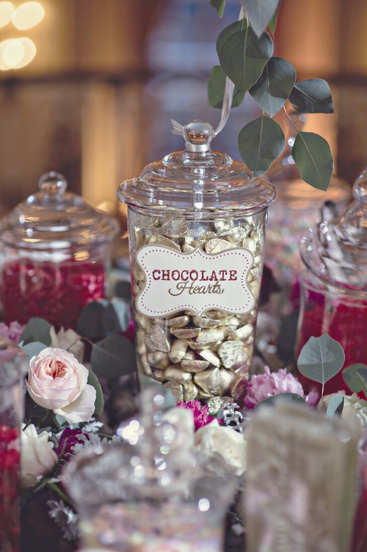 The Valentine's Day themed candy bar was filled with treats like conversation hearts, Swedish fish, cherry sours, red hots and chocolate hearts.