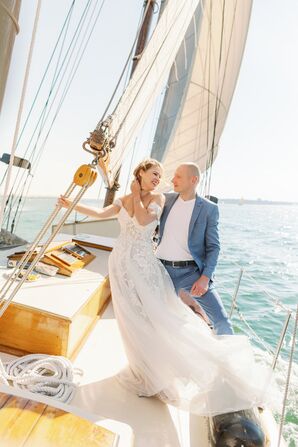 Couple Portraits on a Sailboat Off the Coast of Portland, Maine