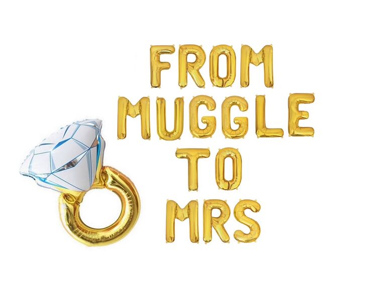 From Muggle to Mrs gold balloons and wedding ring balloon