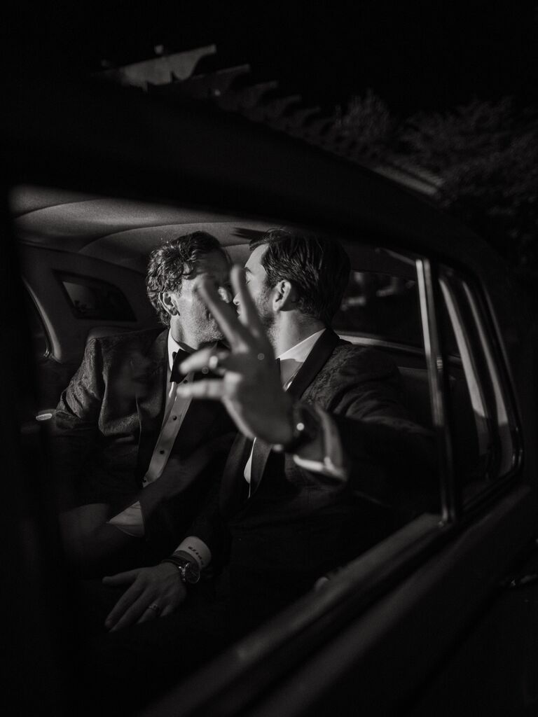 Michael Mendieta and Whitaker Irvin in their wedding car
