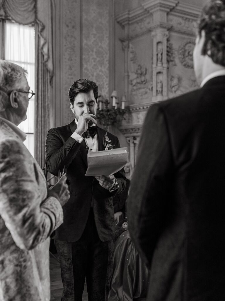 Michael Mendieta reading his wedding vows
