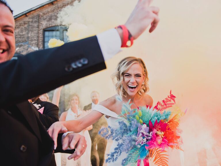 A couple celebrate their wedding together