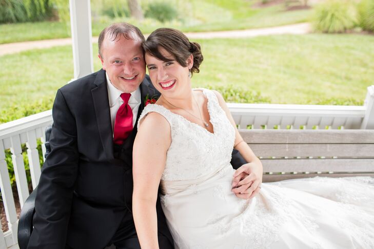 Bride and Groom Posed in Gazebo