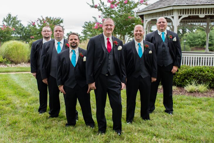 Groom With Groomsmen in Teal Ties