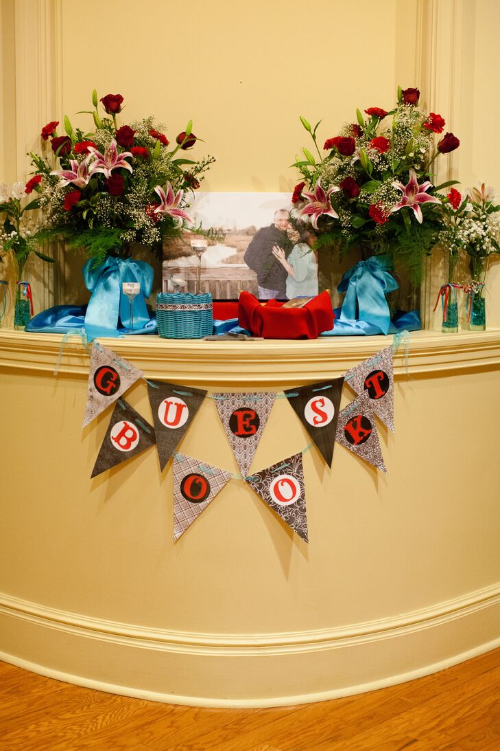 Red and Teal Guest Book Display