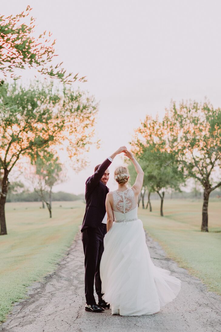 Wedding Dress with Simple Tulle Skirt and Intricate Back Embellishments