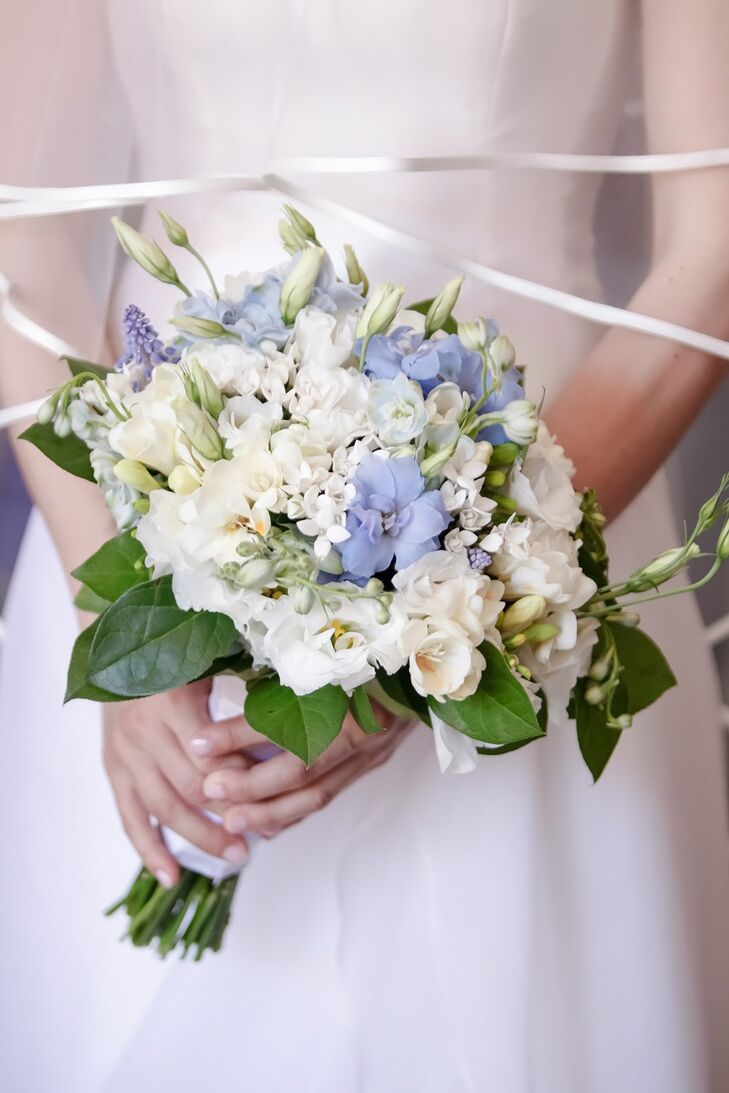 White and Periwinkle Blue Bouquet