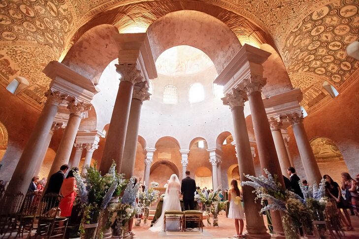 Caterina and Federico had their wedding ceremony at the Mausoleum of Santa Costanza in Rome, Italy, where the bride’s mother got married.