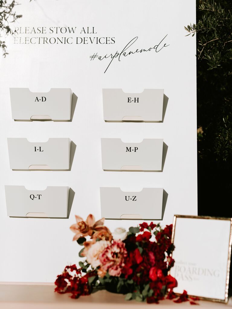 phone check bins for unplugged wedding ceremony